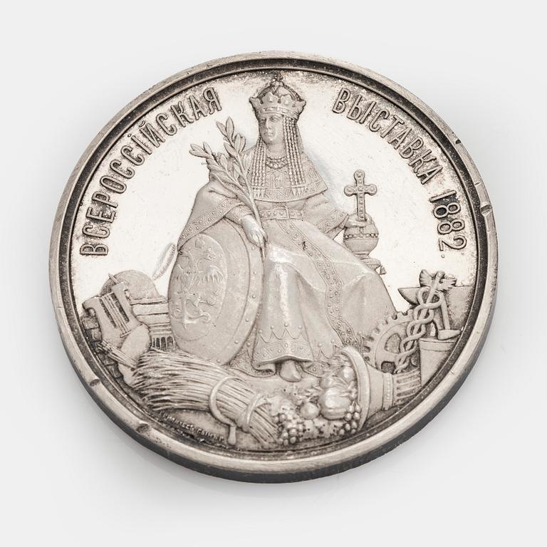 Mitali, hopeaa, Aleksanteri III, Yleisvenäläinen näyttely 1882, Moskova, Venäjä.