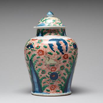 A Wucai Transitional jar with cover, 17th Century.