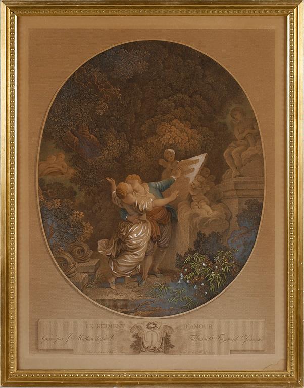 GRAVYRER, 2 st, efter Fragonard, 1800-tal.
