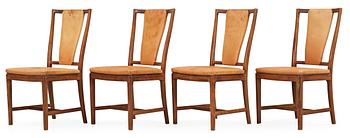 Nordiska Kompaniet, A set of four Carl-Axel Acking walnut and beige leather chairs, Nordiska Kompaniet (NK), ca 1947.