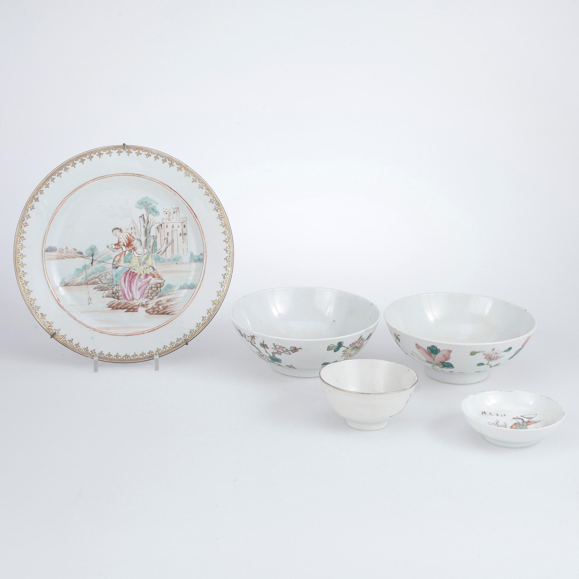 PARTI PORSLIN, 5 delar, Kina, Qianlong - sekelskiftet 1900.