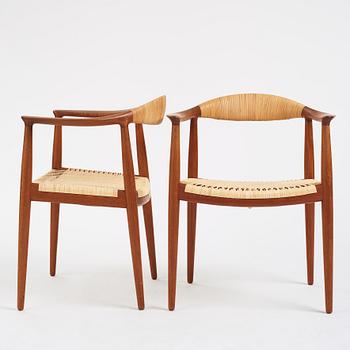 Hans J. Wegner, a pair of teak and rattan 'The Chair', JH-503, Johannes Hansen, Denmark 1950s.
