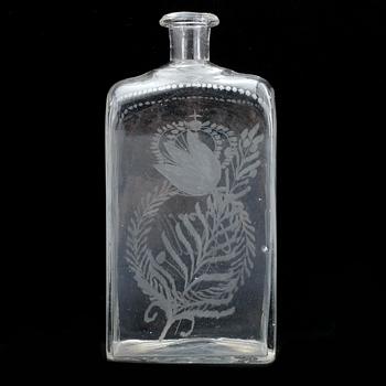 BRÄNNVINSFLASKA, glas, 1800-tal.