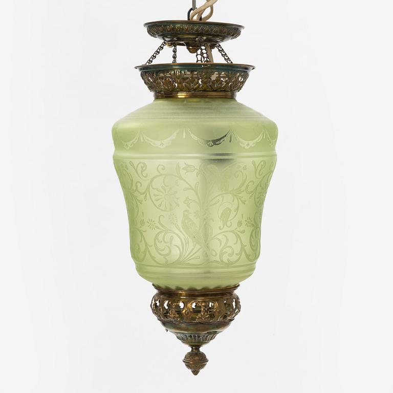 A candle light glass ceiling lamp, Late 19th century.
