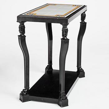 Axel Einar Hjorth, an ebonised oak Swedish Grace tiled top table, Nordiska Kompaniet 1931. Tile top by Edgar Böckman.