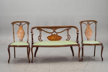 SALONGSGRUPP, 3 delar. Art-deco, europa, 1900-talets början.