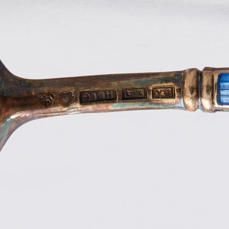 A set of enamelled gilt silver coffee spoons, mark of Tillander, Helsinki 1950.