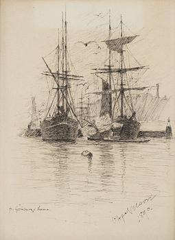 Olof Sager-Nelson, indian ink on paper, signed Olof Nelson and dated 1890.