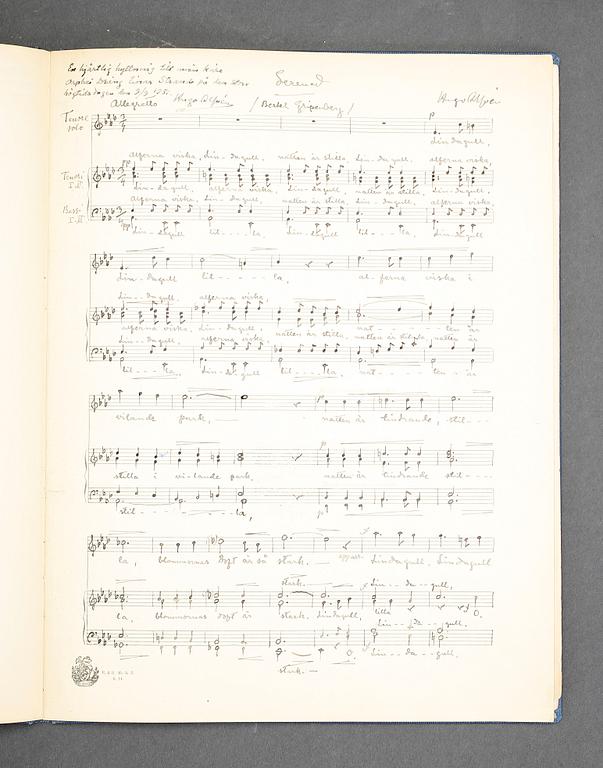 HUGO ALFVÉN (1872-1960), partitur, "Lindagull", signerat och daterat 1919 resp 1951.