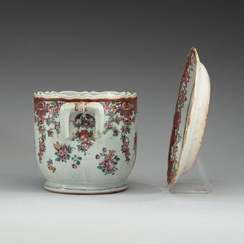 A famille rose flower pot/champagne cooler with dish, Qing dynasty, Qianlong (1736-95).