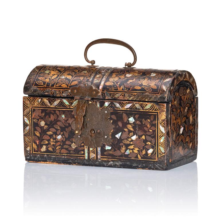 A Japanese lacquer casket/Namban chest, commissioned by the Portuguese, Edo period (1603-1868).