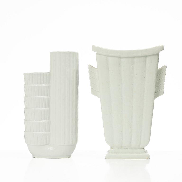 Gunnar Nylund, vaser, 4 st, chamotterat stengods, Rörstrand 1930-40-tal.