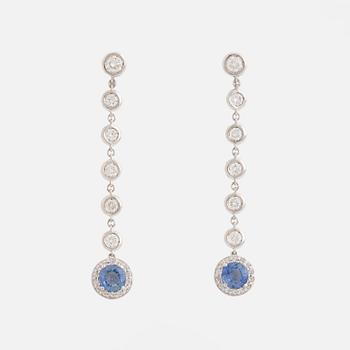 Sapphire and diamond earrings.