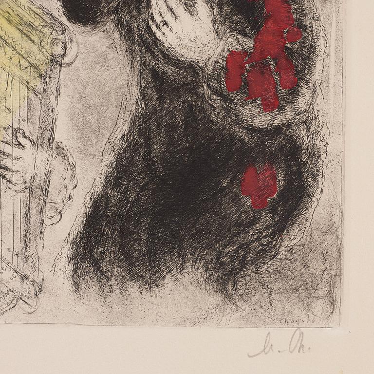 MARC CHAGALL, Etching with hand coloring, 1931-39,  signed and numbered 61/100.