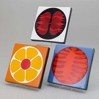 BENGT BERGLUND, three enamel plaques, Gustavsberg, Sweden.