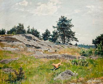 97. Johan Krouthén, Sommarlandskap med jägare.