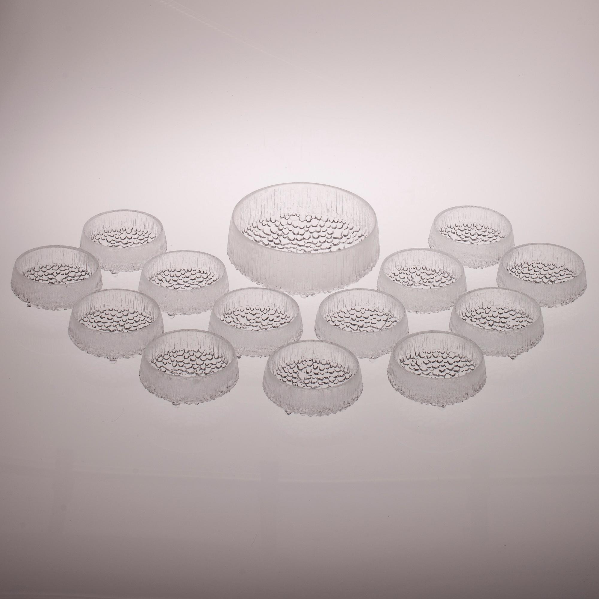 SKÅLAR, 14 delar, glas, "Ultima thule", Tapio Wirkkala, Iittala, 1900-talets andra hälft.