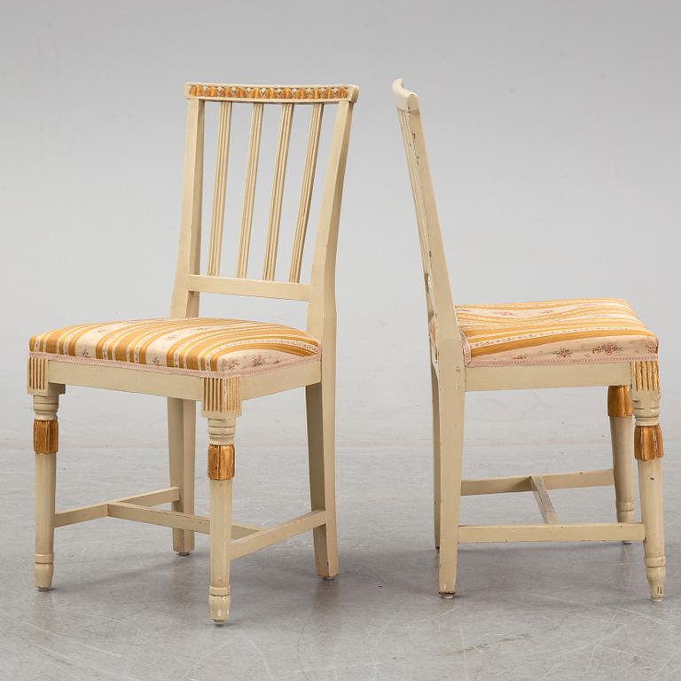 A set of two late Gustavian chairs and two chairs in late Gustavian-style, 19th and 20th Century.