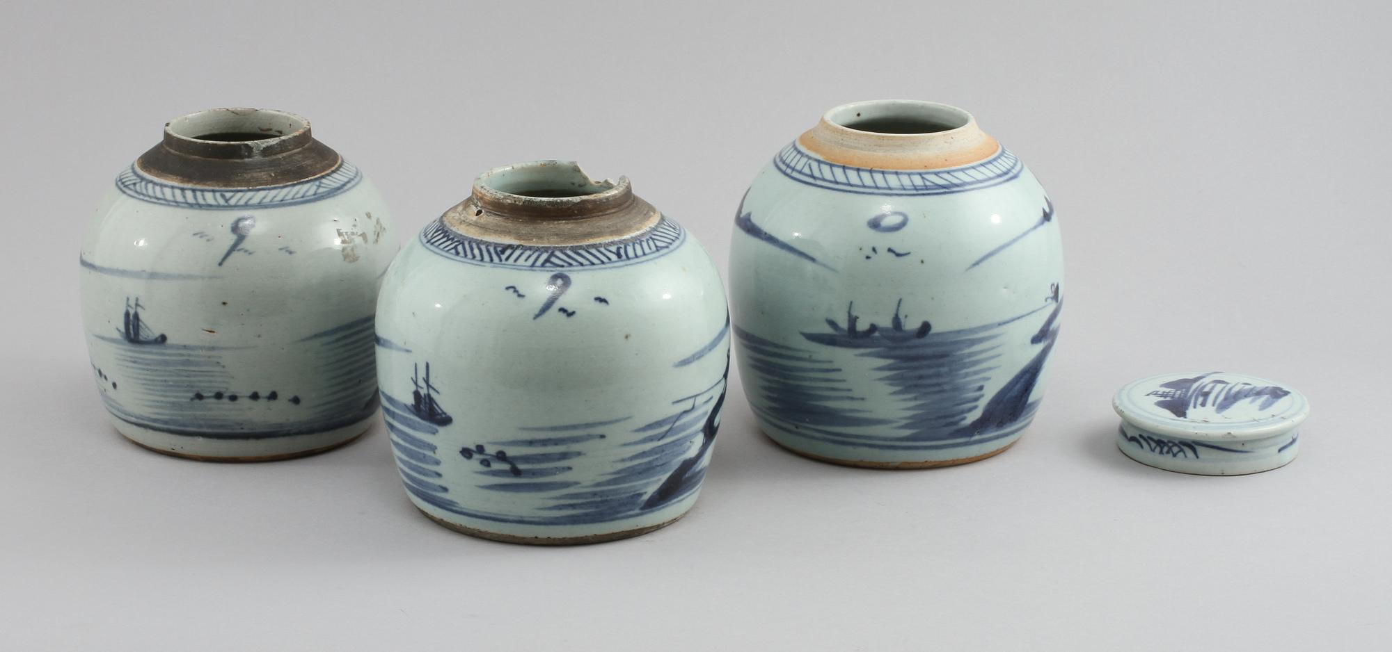 BOJANER, 3 st, porslin, Kina, 1800-tal.