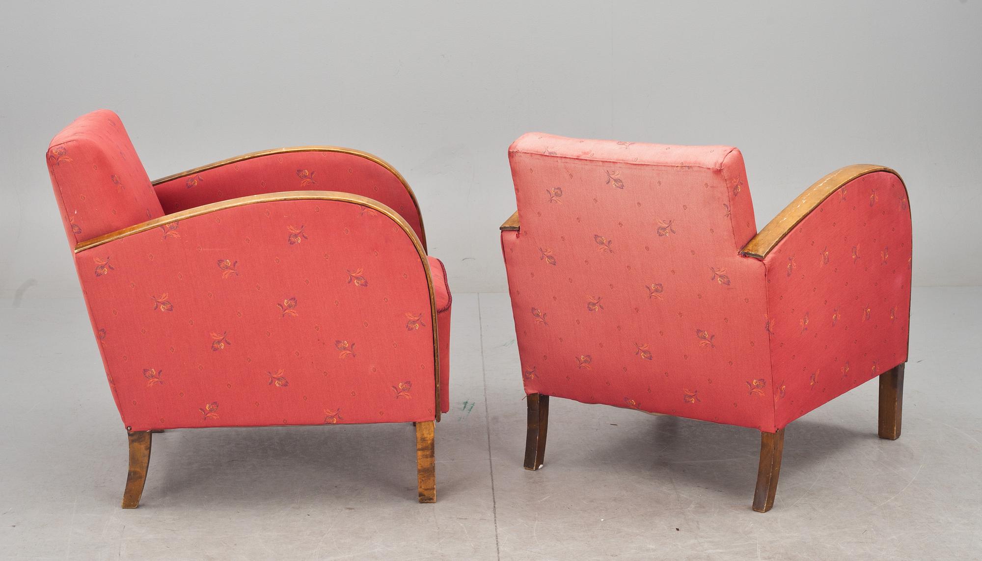 FÅTÖLJER, ett par, art deco, 1900-talets första hälft.