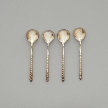 A set of four Russian silver-gilt coffee-spoons, marks of Samuel Z. Filander, St. Petersburg end of 19th century.