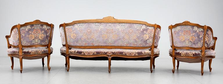 SALONGSMÖBEL, 3 delar, Louis XV-stil, 1900-talets början.