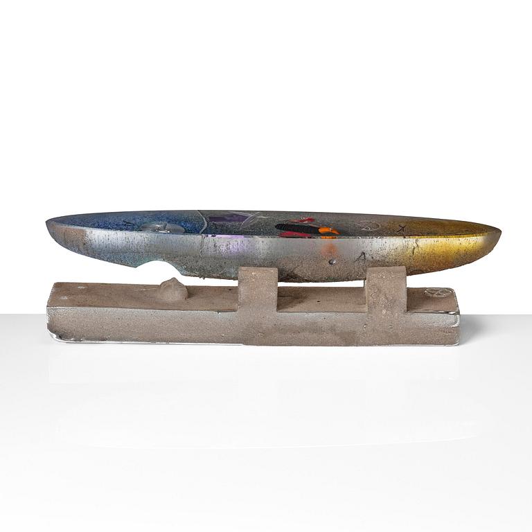 Bertil Vallien, a unique sand cast glass sculpture of a boat, Kosta Boda.