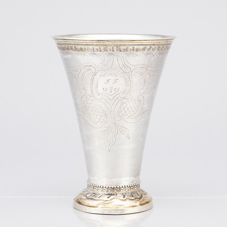 A Swedish 18th Century parcel-gilt silver beaker, mark of Erik Enander, Uppsala 1786.