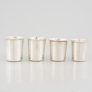 Four French silver beakers, Paris, 19th Century.