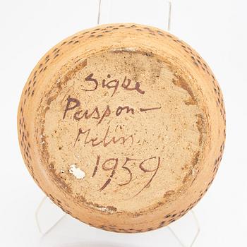 Signe Persson-Melin, skål signerad och daterad 1959 delvis glaserat stengods.