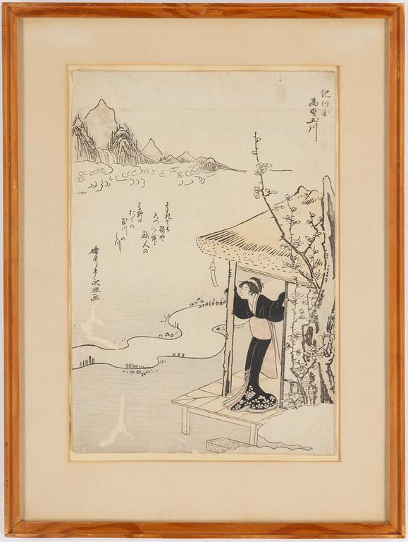 KITAO SHIGEMASA samt REKISENTEI EIRI, efter, färgträsnitt, 2 stycken. Japan, sent 1800-tal/tidigt 1900-tal.
