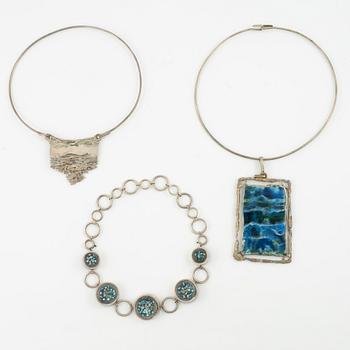 Lars Arby, three necklaces, sterling silver and enamel, Gothenburg among others 1966.
