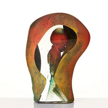 Kjell Engman, a unique sandblasted glass sculpture, Kosta Boda, Signed.