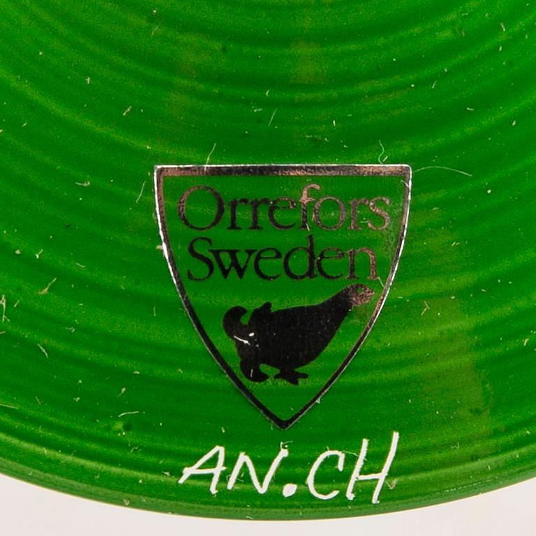 Anne Nilsson, a set of six handpainted champagne glasses from Orrefors.