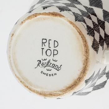 Marianne Westman, koppar med fat, 7 st, "Red Top", Rörstrand.