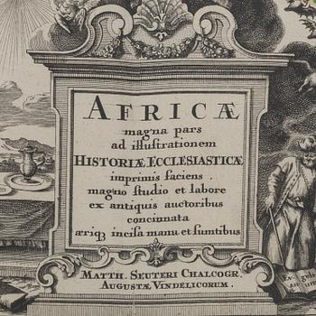 Matthias Seutter, map, copper engraving, "Africa magna pars ad illustrationem historiae ecclesiasticae...",1720.