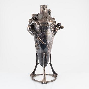 Floor vase, nickel silver, Art Nouveau, signed H Meinhardt, circa 1900.