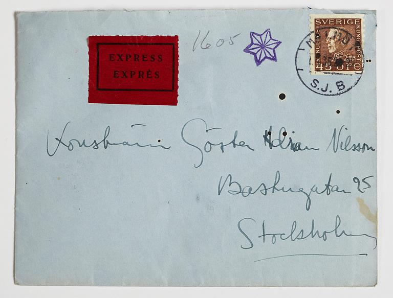 LETTER from the Wedel and Liepe families to GAN (Gösta Adrian-Nilsson) in Stockholm, dated Malmö 1 april 1935.