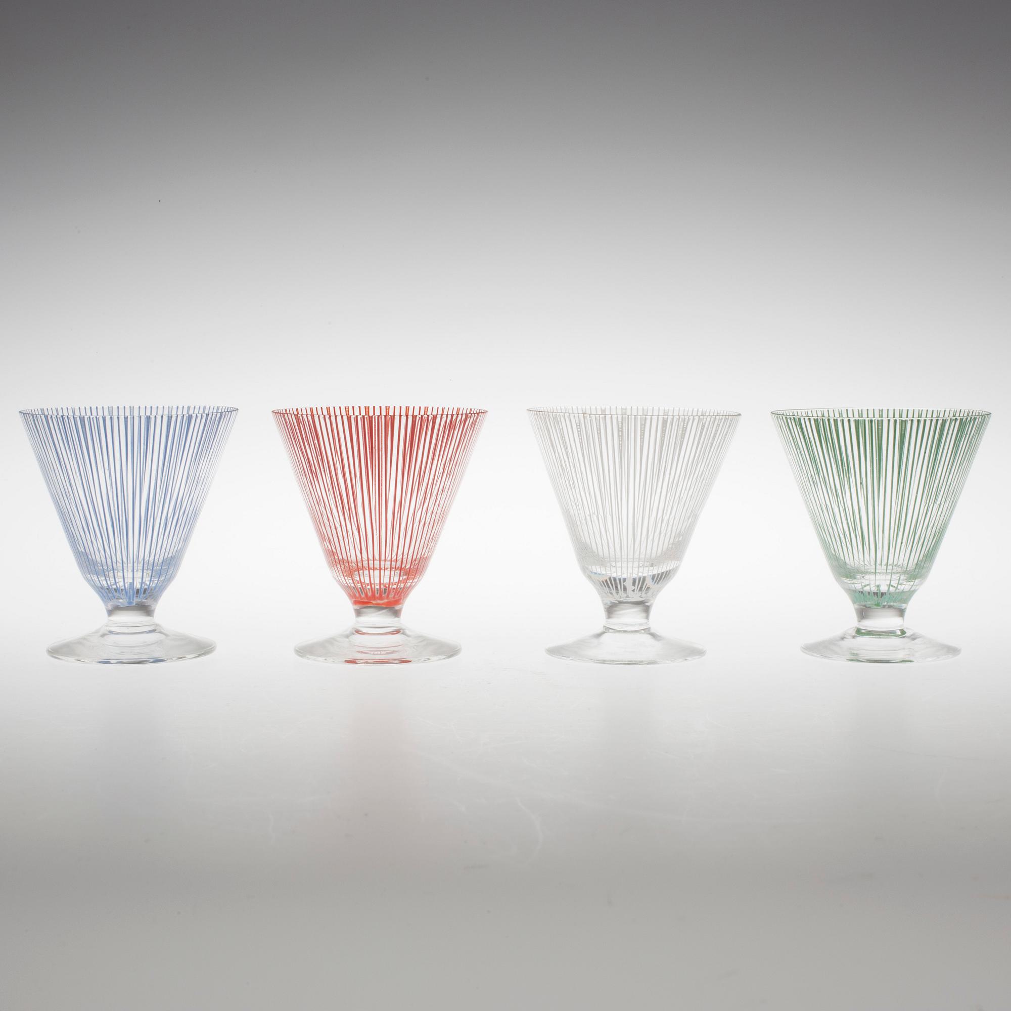 BENGT ORUP, 10 cocktailglas, "Strict" och "Stripe", Johansfors,1950-tal.