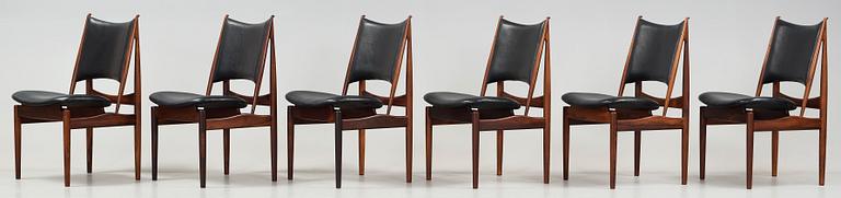 Finn Juhl, stolar, 6 st "Egyptian Chairs", Niels Vodder, Danmark, 1950-60-tal.
