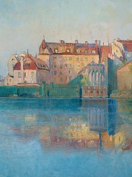 Johan (John) Kindborg, Vy mot Norrbro och Helgeandsholmen, Stockholm.
