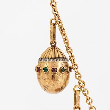 A FABERGÉ  GOLD Chain Necklace WITH 8 GOLD, ENAMEL ETC MINIATURE EASTER EGG PENDANTS, S.T PETERSBURG and 3 other.