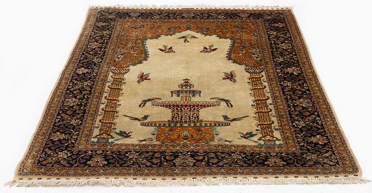 A semi-antique/old pictoral silk Hereke rug, West Anatolia, c. 152 x 103 cm.