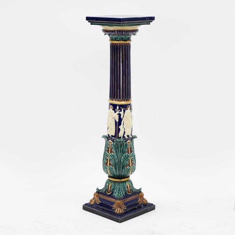 A majolica pedestal, late 19th Century.