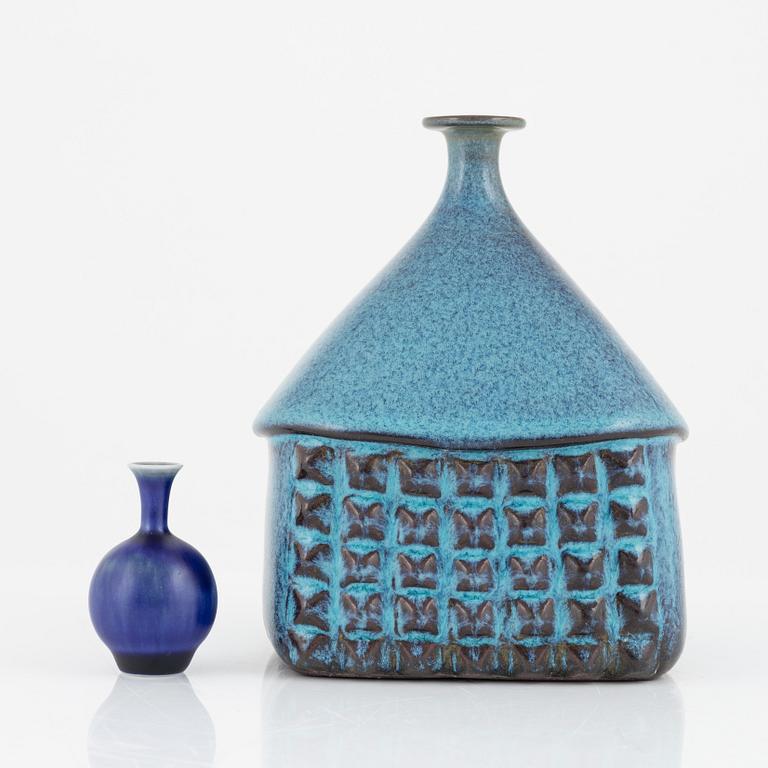 Stig Lindberg, a stoneware vase, Gustavsberg studio, Sweden 1965 and a Johan Andersson miniature vase, Höganäs, Sweden.
