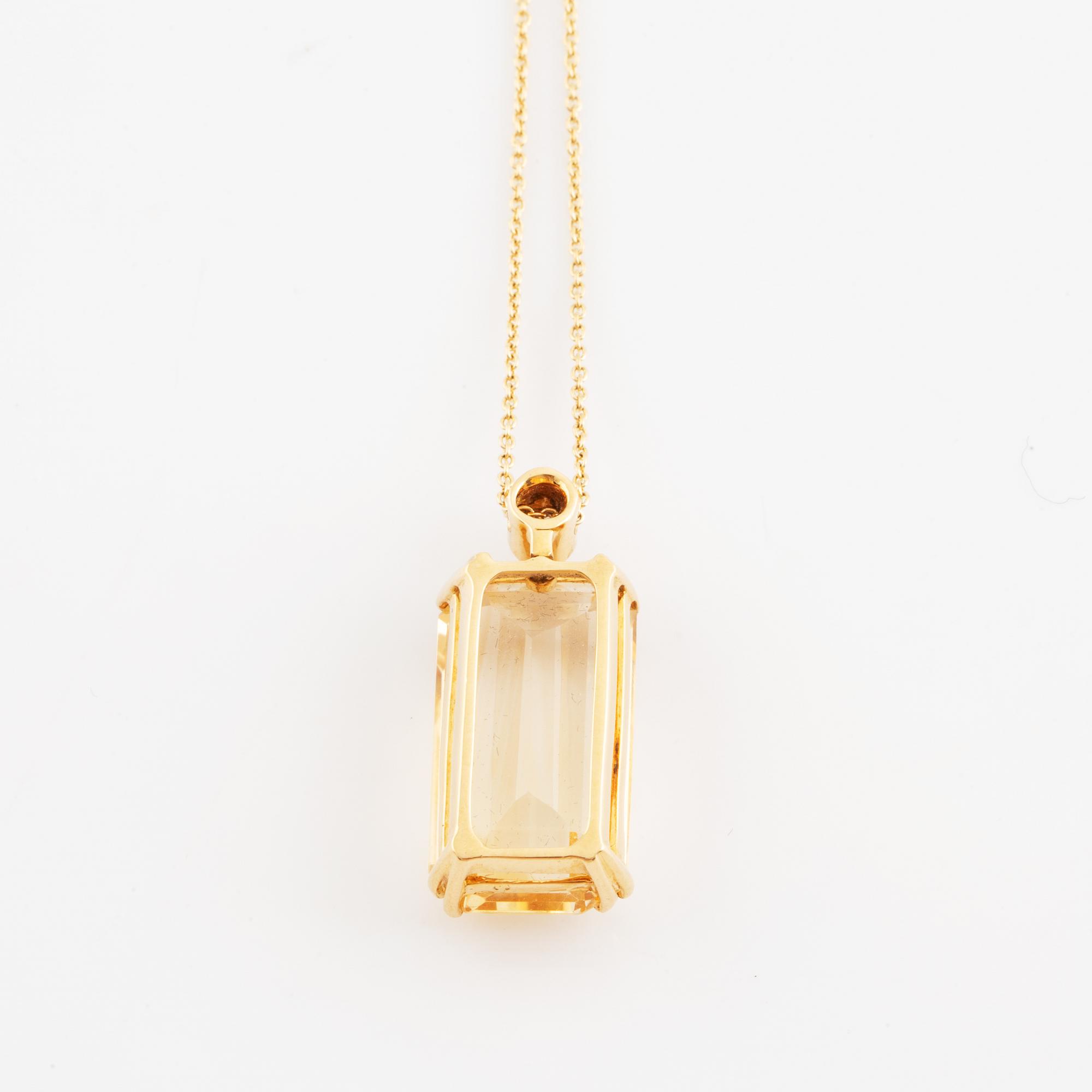 Emerald cut citrine and brilliant cut diamond necklace.