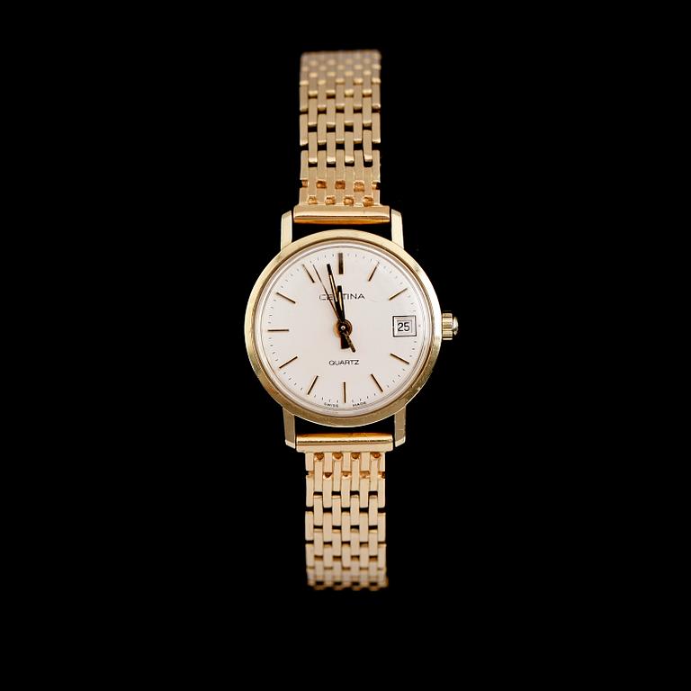 ARMBANDSUR, 18 k guld, Certina, armband 14 k guld. Total vikt inklusive urverk ca 29 g.