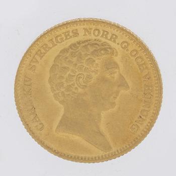 A gold 2 ducat coin Karl XIV Johan of Sweden, 1843.