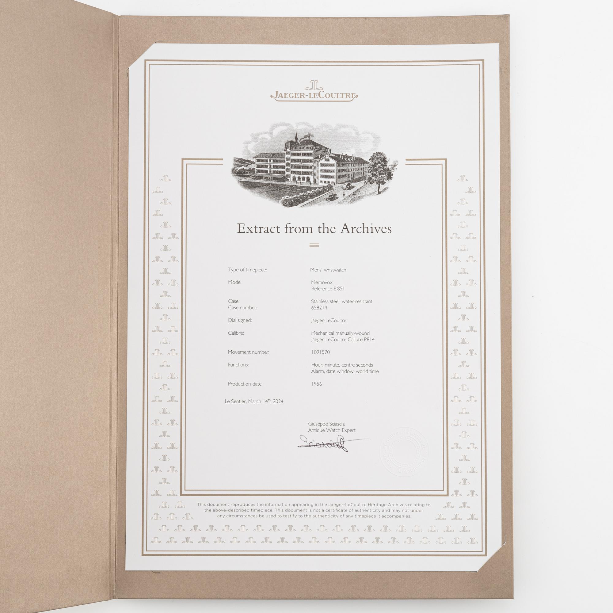 Jaeger-LeCoultre, Memovox, "World time", wristwatch, 35 mm.