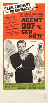 A Swedish movie poster James Bond "Agent 007 ser rött" (From Russia with love) 1964.